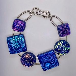Handcrafted Silver Dichroic Glass Bracelet - 8”
